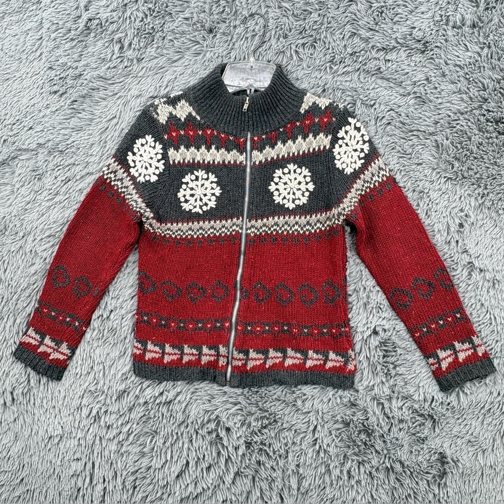 Basic Editions Cardigan Womens Small Full Zip Sweater Wool Blend Snowflake Vtg
